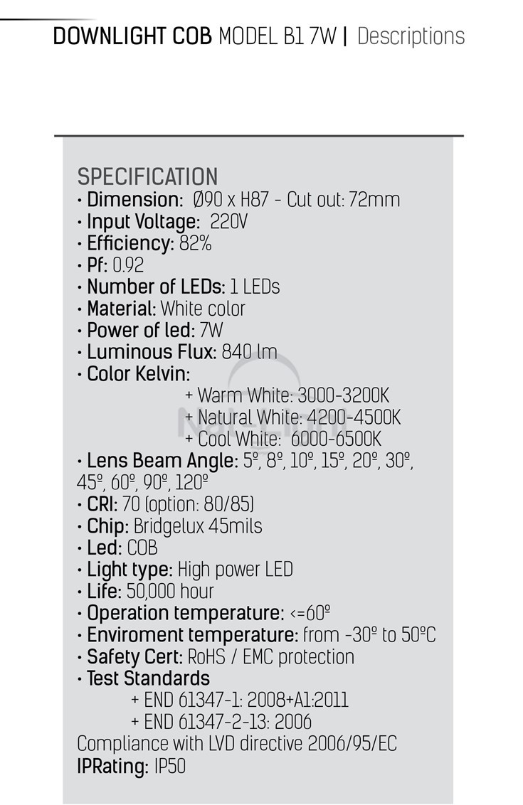 Thông số kỹ thuật downlight